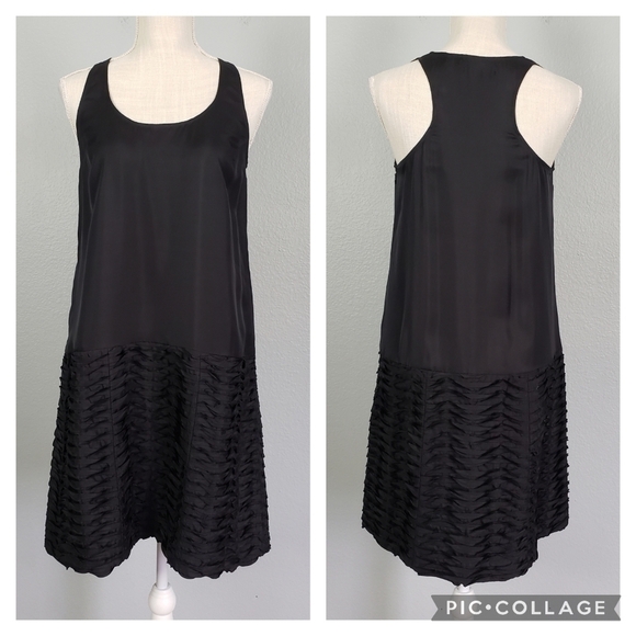 CLUB MONACO 100% Silk Racerback Pleated Shift Dress Sz 4 Black Formal Cocktail - Picture 1 of 11